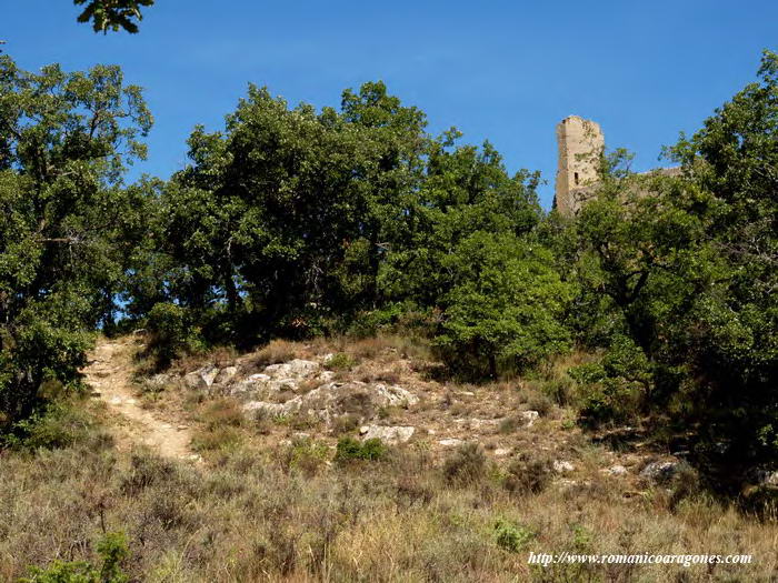 CAMINO HACIA EL CASTILLO. AL FINAL DE ESE REPECHO SE HALLA LA PALTAFORMA EN LA QUE ASIENTA EL TEMPLO